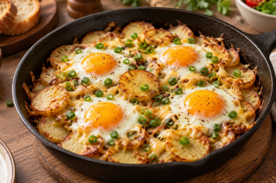 Жареная картошка по-вкусному: лишь взять яйца, сыр и нарезать тонкие кружки